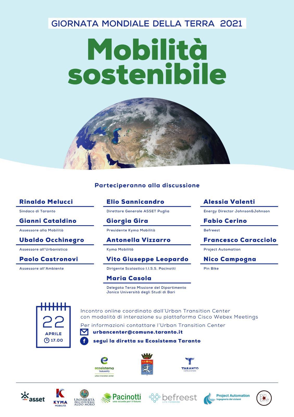 2 locandina URBAN TRANSITION CENTER 22 aprile 2021 Mobilità Sostenibile GIORNATA MONDIALE DELLA TERRA 2021